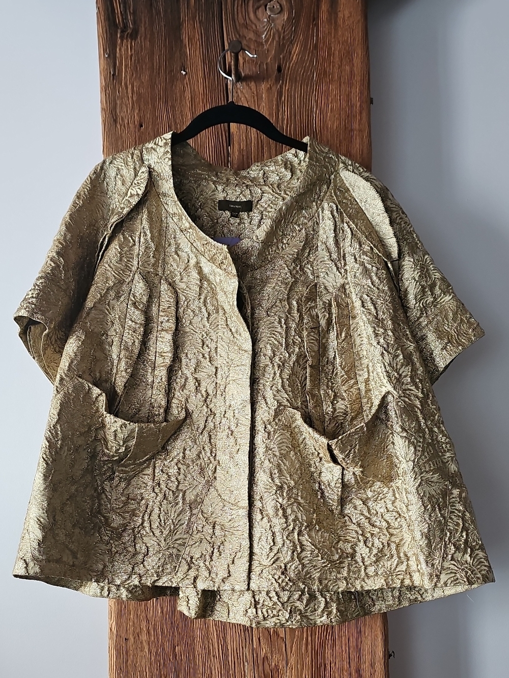 Vintage Couture Vera Wang Metallic Gold Short Sleeve Jacket Linen Silk Sz 4 NWT